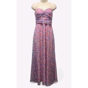 HOCO Strapless Maxi Womens Dress Sz L Pink Floral Chiffon Prom Smocked